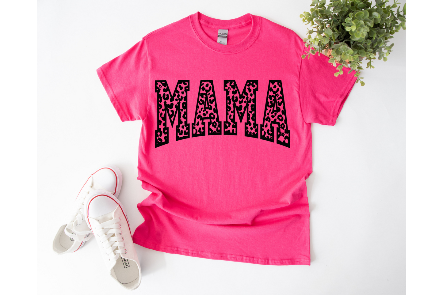 MAMA leopard short sleeve Gildan or comfort colors tee