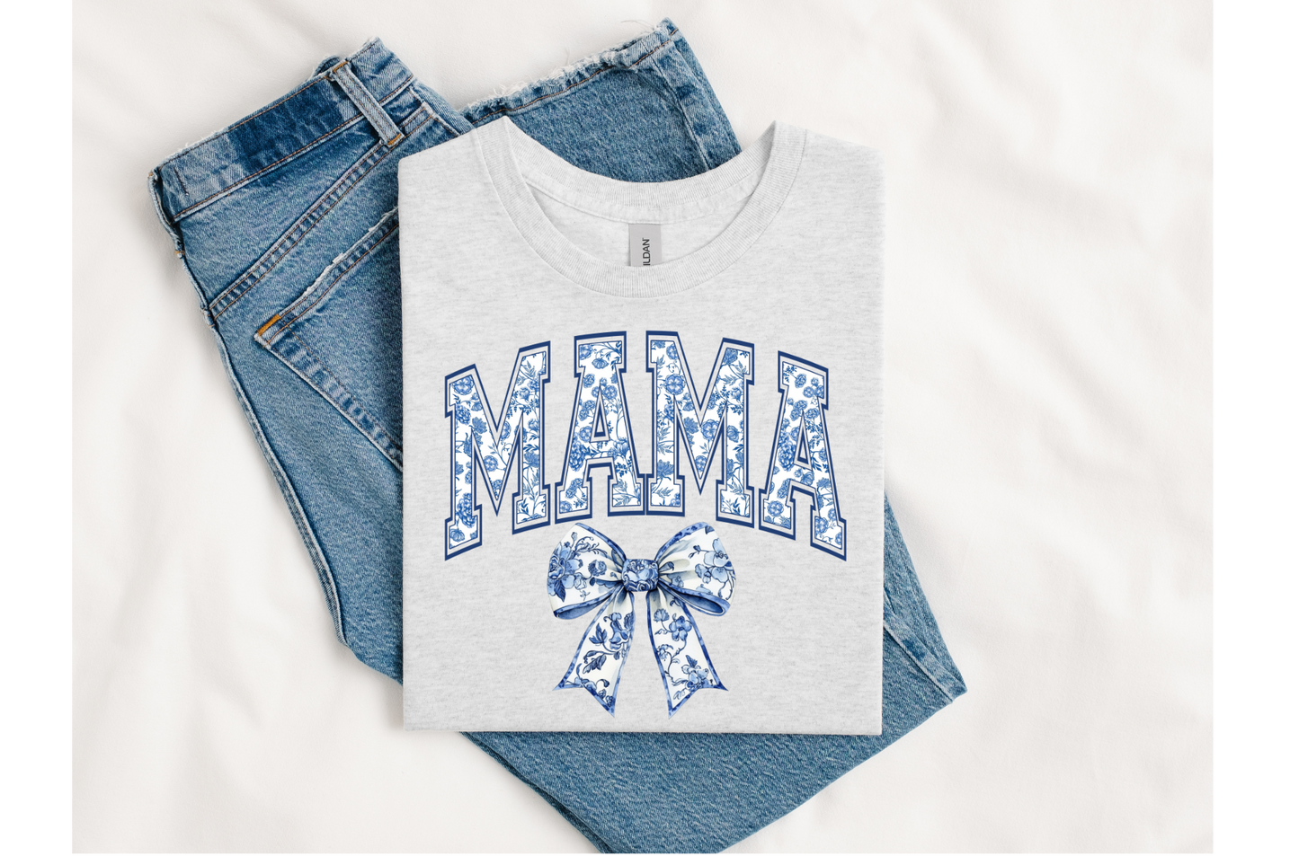 Mama floral blue bow tshirt