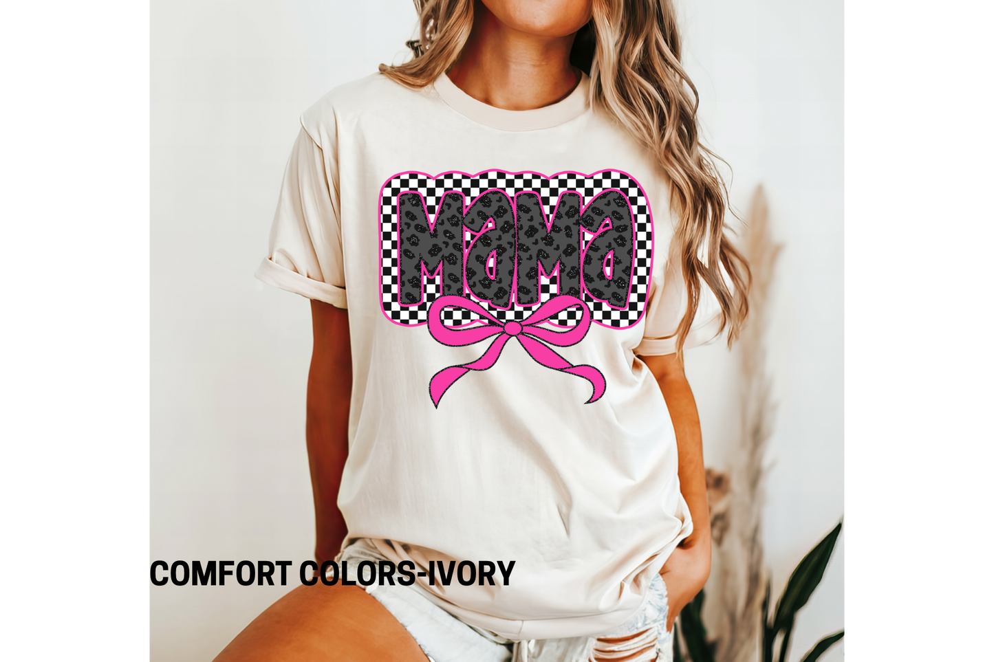 Mama Checkered Pink Bow