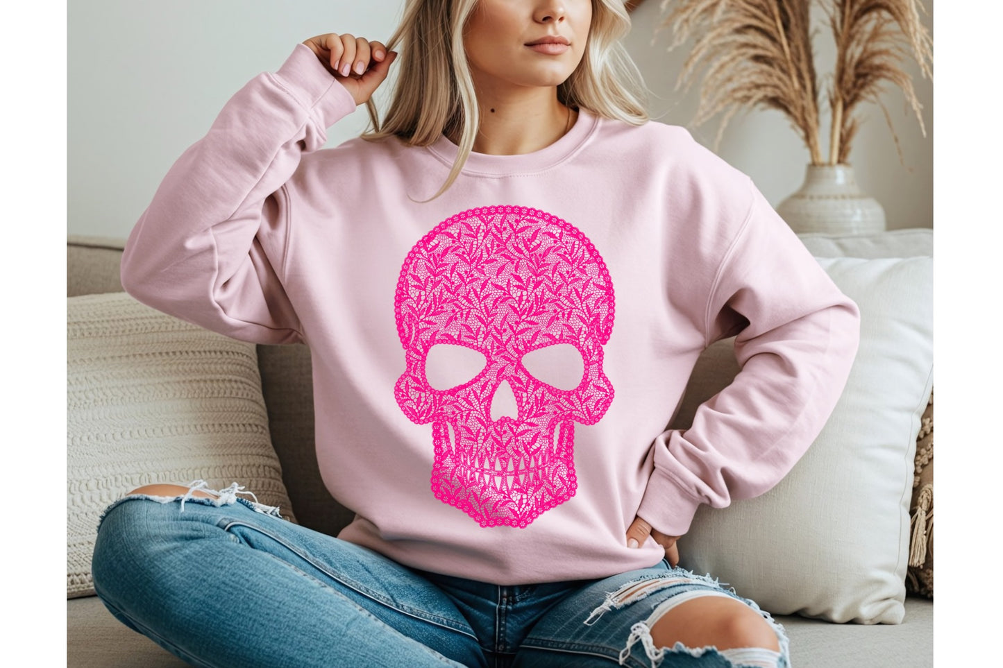 Hot Pink Skull Sweatshirt