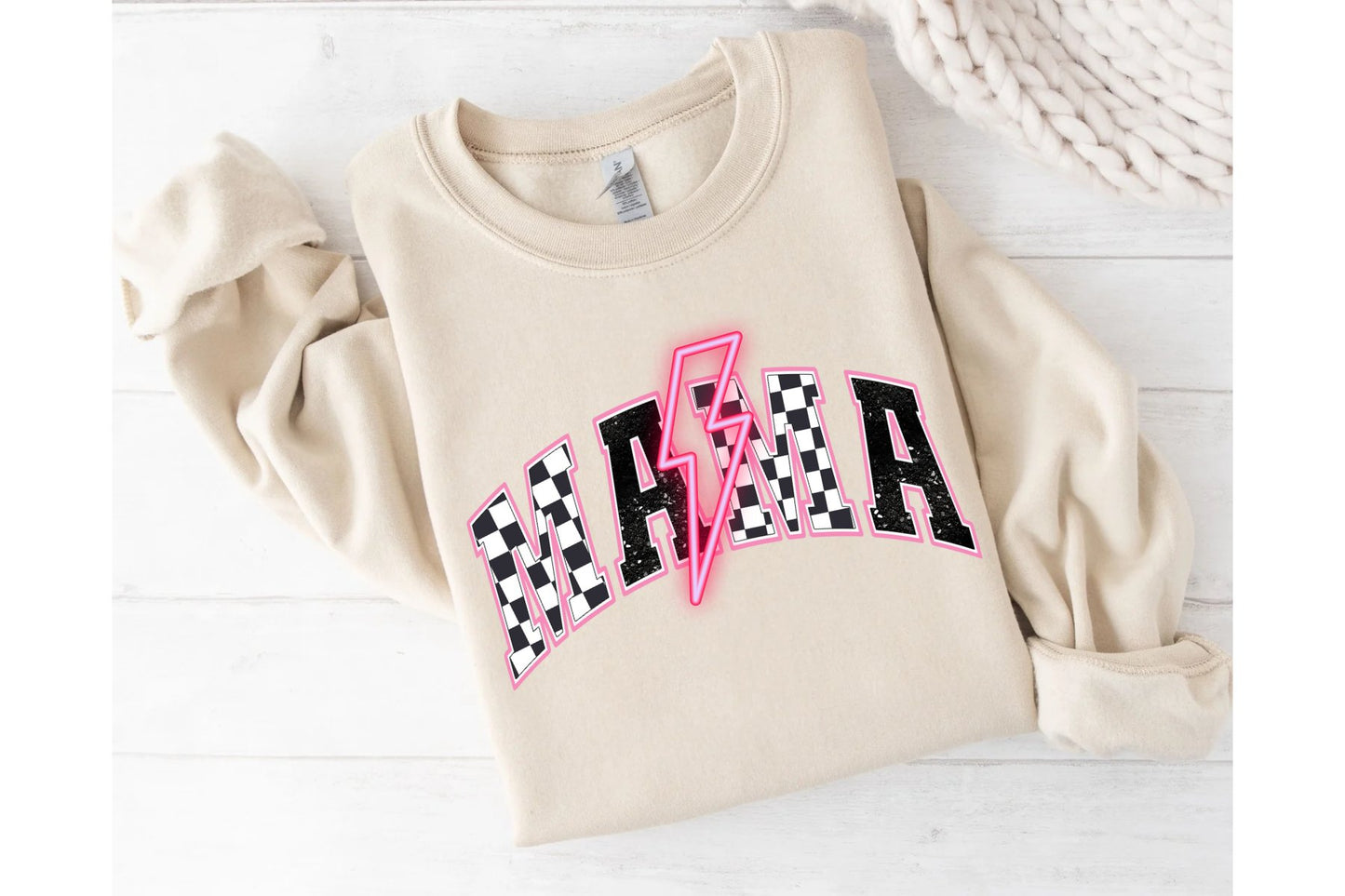 Mama checkered basic fleece crewneck