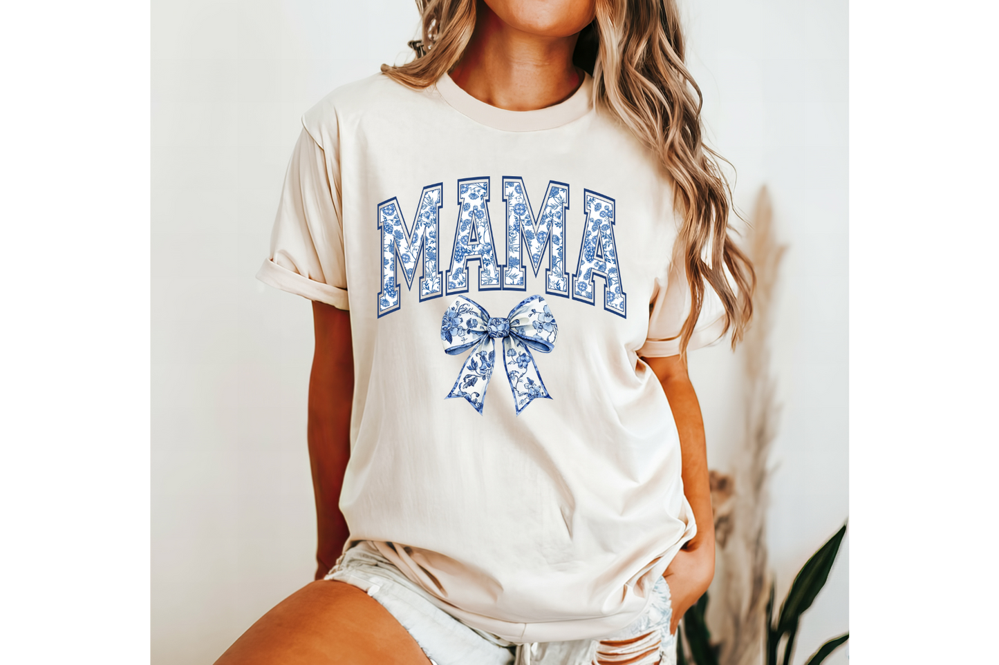 Mama floral blue bow tshirt