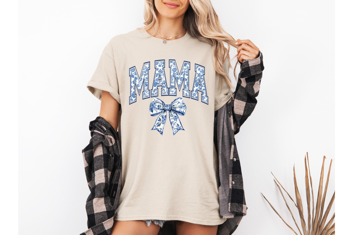 Mama floral blue bow tshirt
