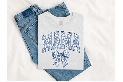 Mama floral blue bow tshirt