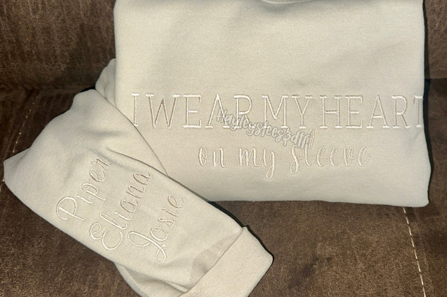 Embroidered I wear my heart on my sleeve sweatshirt