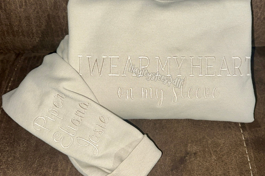 Embroidered I wear my heart on my sleeve sweatshirt