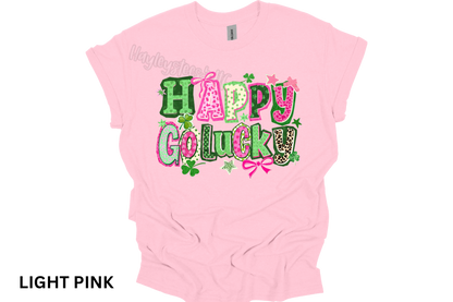 Youth Happy Go Lucky St. Patrick’s Day Shirt – Cute Lucky Shamrock Graphic Tee, Girls Patrick’s Day Shirt, Festive Lucky Clover Tee