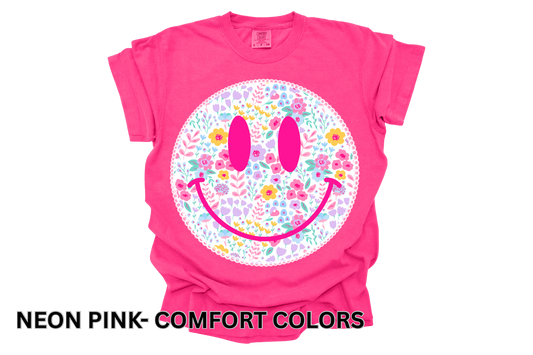 Neon Pink Comfort Colors Floral Short Sleeve Tee WHOLESALE
