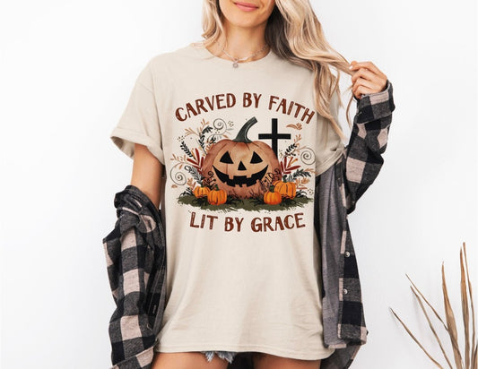 Carved by Faith Lit by Grace Tee