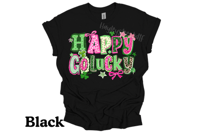 Youth Happy Go Lucky St. Patrick’s Day Shirt – Cute Lucky Shamrock Graphic Tee, Girls Patrick’s Day Shirt, Festive Lucky Clover Tee