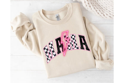 Mama checkered basic fleece crewneck