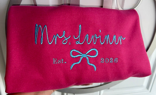 Mrs. Last Name Est 2026 Embroidered Sweatshirt – Custom Bride Sweatshirt, Future Mrs Sweatshirt, Newly Engaged Gift, Bridal Shower Gift