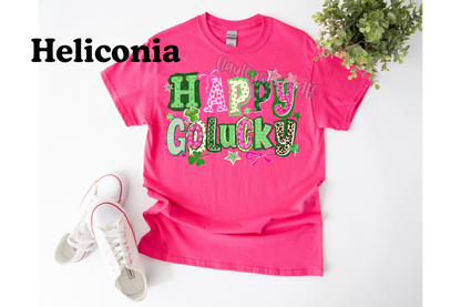Youth Happy Go Lucky St. Patrick’s Day Shirt – Cute Lucky Shamrock Graphic Tee, Girls Patrick’s Day Shirt, Festive Lucky Clover Tee