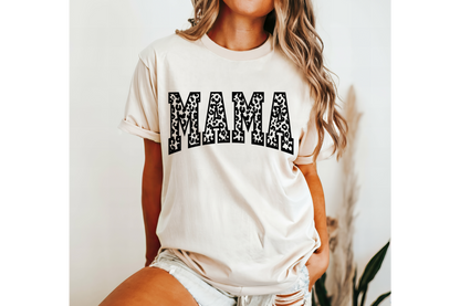MAMA leopard short sleeve Gildan or comfort colors tee