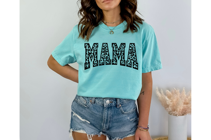 MAMA leopard short sleeve Gildan or comfort colors tee