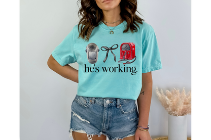 HE'S WORKING WELDER tee