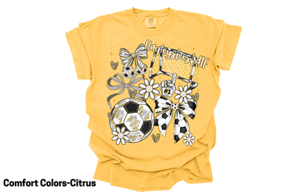 Coquette Soccer Bow Comfort Colors T-Shirt | Trendy Soccer Mom Graphic Tee | Cute Game Day Shirt | Soccer Lover Shirt | Comfort Colors Ivory Tee