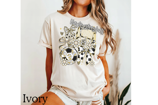 Coquette Soccer Bow Comfort Colors T-Shirt | Trendy Soccer Mom Graphic Tee | Cute Game Day Shirt | Soccer Lover Shirt | Comfort Colors Ivory Tee