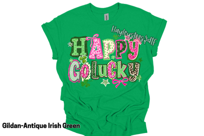 Youth Happy Go Lucky St. Patrick’s Day Shirt – Cute Lucky Shamrock Graphic Tee, Girls Patrick’s Day Shirt, Festive Lucky Clover Tee