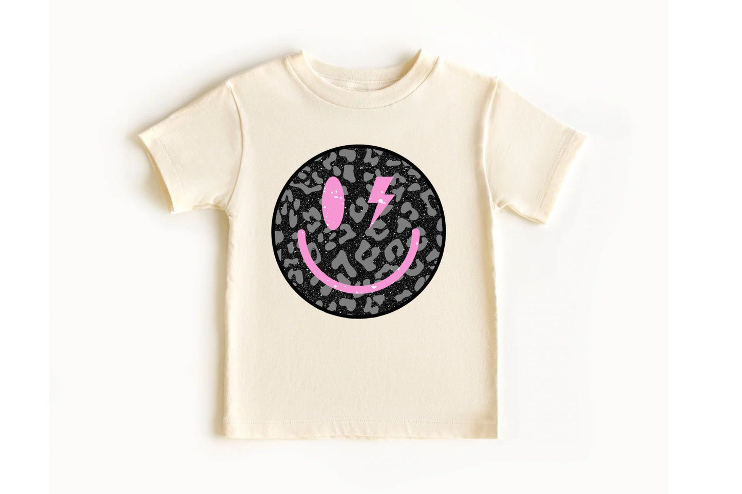 Black Glitter Leopard Smiley Youth Tee