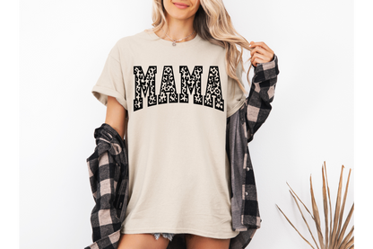 MAMA leopard short sleeve Gildan or comfort colors tee
