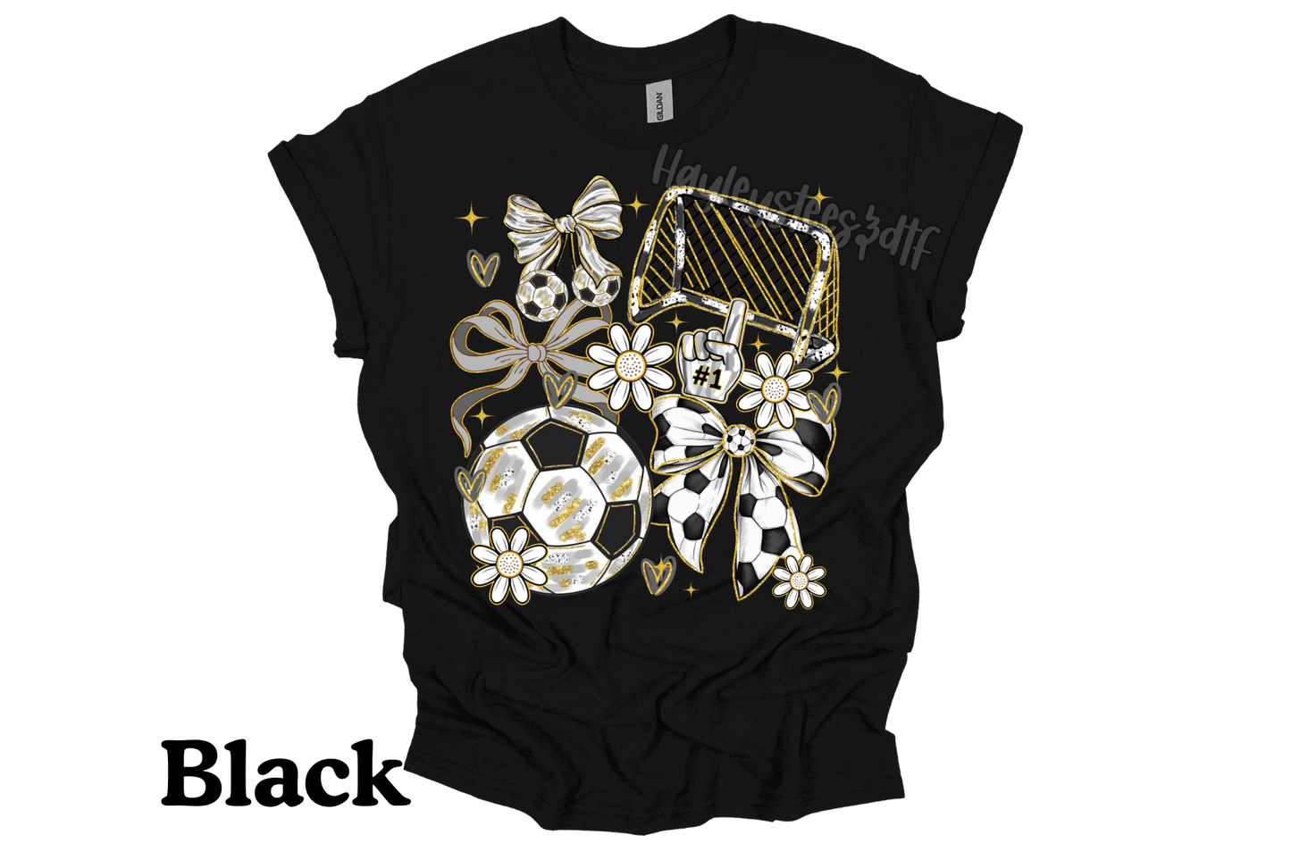 Girls Soccer Bow & Floral Graphic Tee – Gildan Heavy Cotton