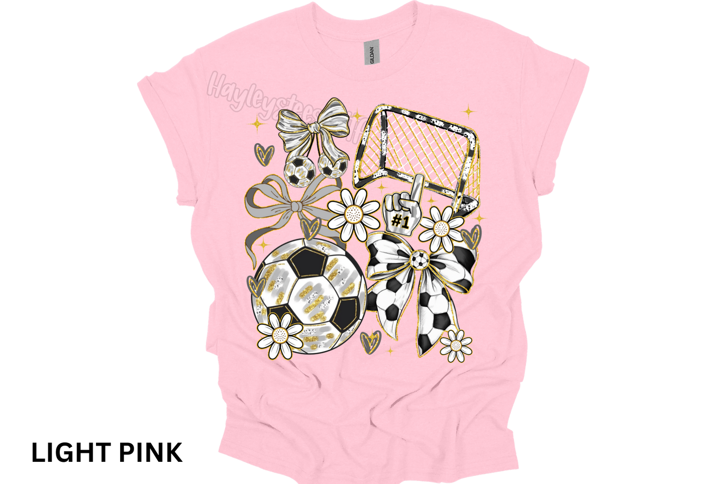 Girls Soccer Bow & Floral Graphic Tee – Gildan Heavy Cotton