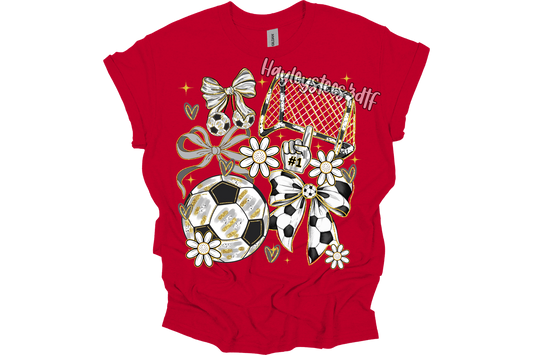 Youth Soccer Bow & Floral Graphic Tee – Gildan Heavy Cotton